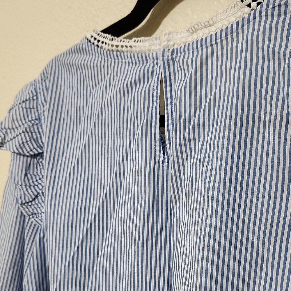 J. Crew Blue and White Ruffled Puff Sleeve Blouse - Picture 15 of 15
